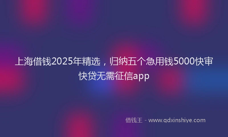 上海借钱2025年精选，归纳五个急用钱5000快审快贷无需征信app
