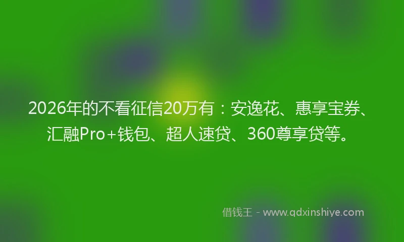 2026年的不看征信20万有:安逸花、惠享宝券、汇融Pro+钱包、超人速贷、360尊享贷等。