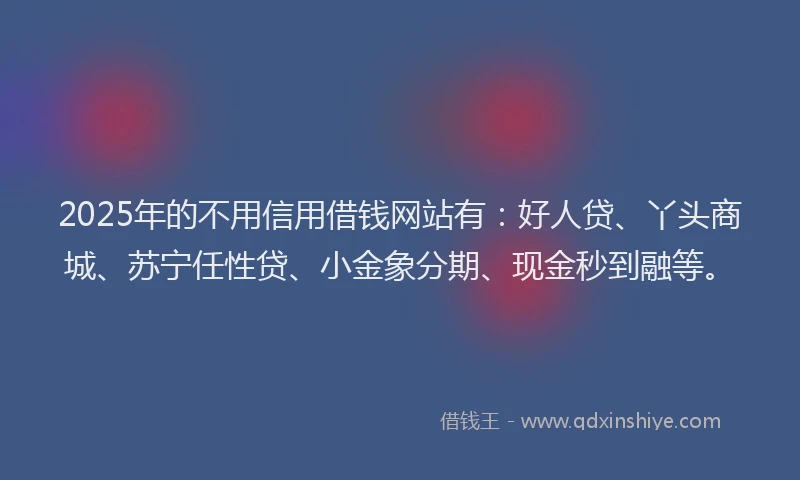 2025年的不用信用借钱网站有：好人贷、丫头商城、苏宁任性贷、小金象分期、现金秒到融等。