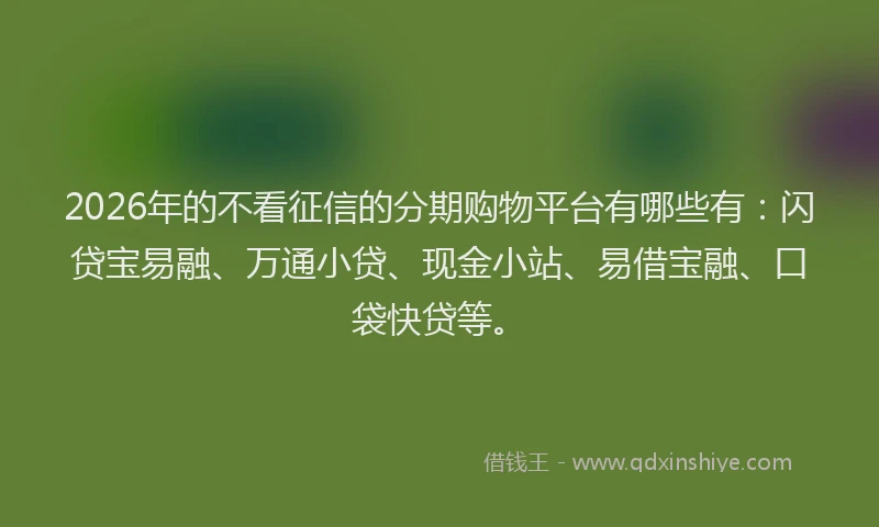 2026年的不看征信的分期购物平台有哪些有：闪贷宝易融、万通小贷、现金小站、易借宝融、口袋快贷等。