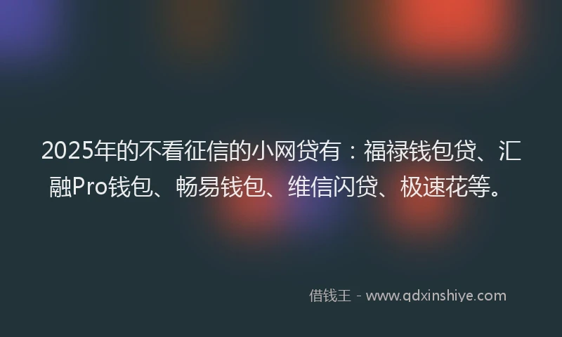 2025年的不看征信的小网贷有：福禄钱包贷、汇融Pro钱包、畅易钱包、维信闪贷、极速花等。