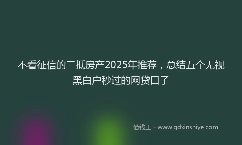 不看征信的二抵房产2025年推荐，总结五个无视黑白户秒过的网贷口子