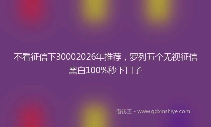 不看征信下30002026年推荐，罗列五个无视征信黑白100%秒下口子