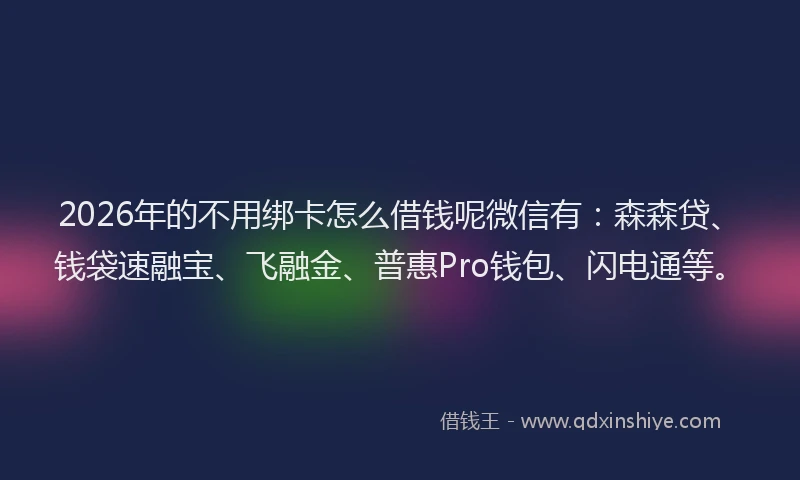 2026年的不用绑卡怎么借钱呢微信有:森森贷、钱袋速融宝、飞融金、普惠Pro钱包、闪电通等。