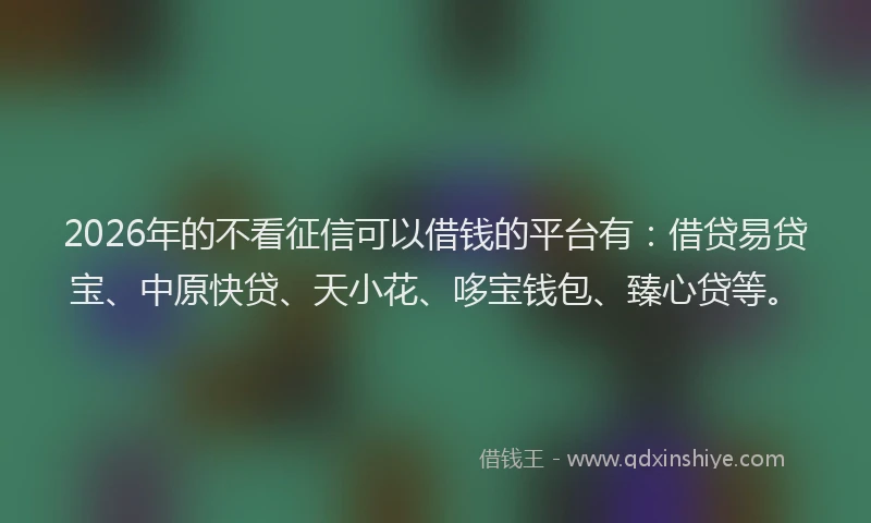 2026年的不看征信可以借钱的平台有：借贷易贷宝、中原快贷、天小花、哆宝钱包、臻心贷等。