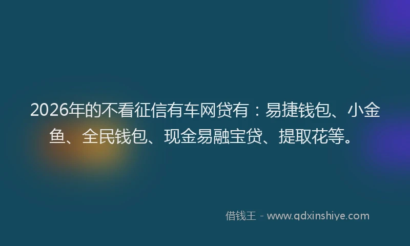 2026年的不看征信有车网贷有:易捷钱包、小金鱼、全民钱包、现金易融宝贷、提取花等。