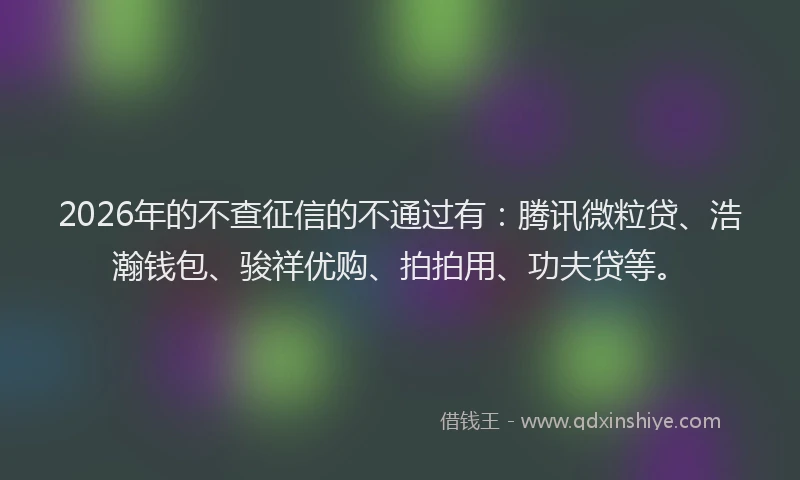 2026年的不查征信的不通过有：腾讯微粒贷、浩瀚钱包、骏祥优购、拍拍用、功夫贷等。