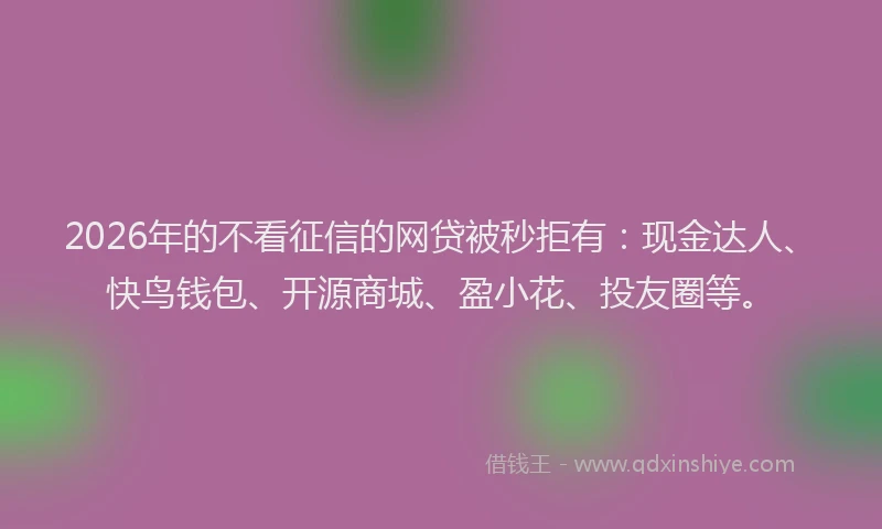 2026年的不看征信的网贷被秒拒有：现金达人、快鸟钱包、开源商城、盈小花、投友圈等。