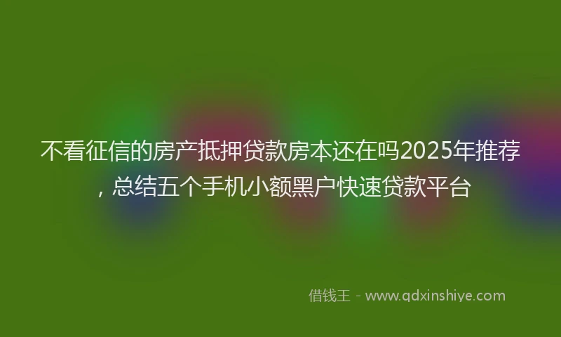 不看征信的房产抵押贷款房本还在吗2025年推荐，总结五个手机小额黑户快速贷款平台