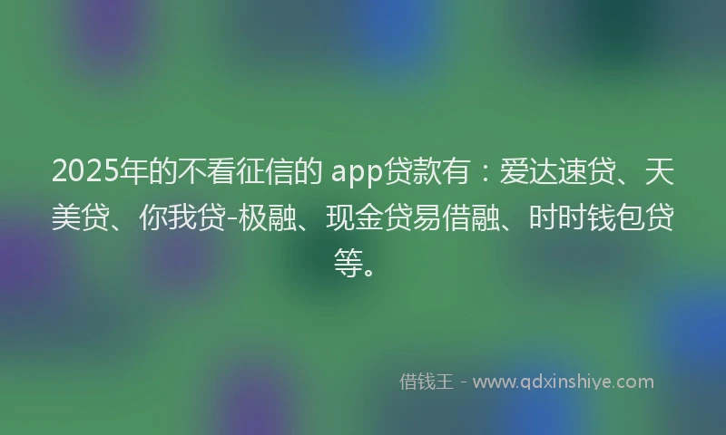 2025年的不看征信的 app贷款有：爱达速贷、天美贷、你我贷-极融、现金贷易借融、时时钱包贷等。