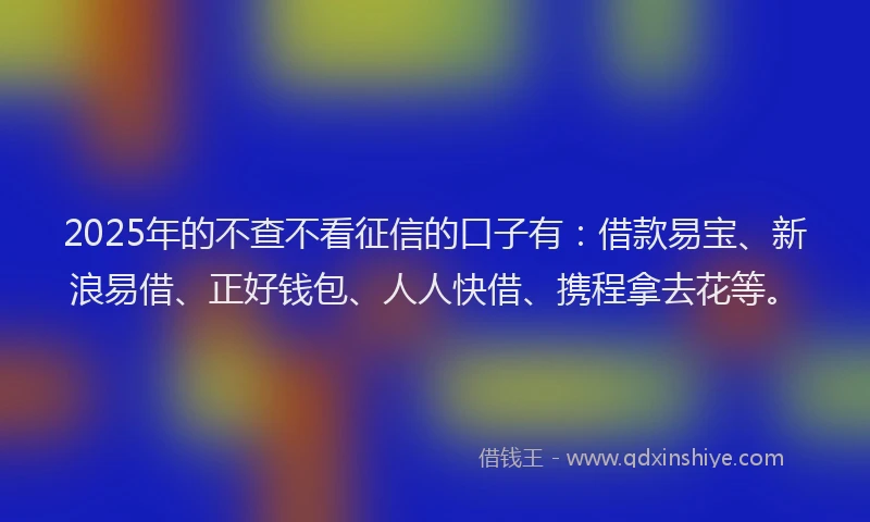 2025年的不查不看征信的口子有：借款易宝、新浪易借、正好钱包、人人快借、携程拿去花等。