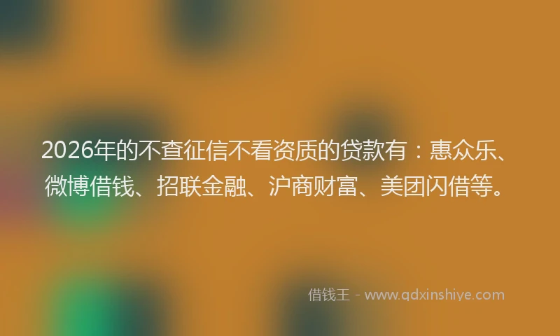 2026年的不查征信不看资质的贷款有：惠众乐、微博借钱、招联金融、沪商财富、美团闪借等。