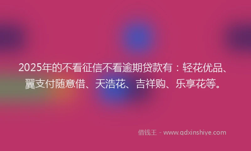 2025年的不看征信不看逾期贷款有：轻花优品、翼支付随意借、天浩花、吉祥购、乐享花等。