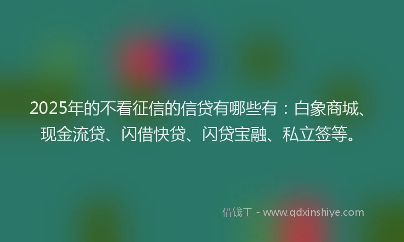 2025年的不看征信的信贷有哪些有：白象商城、现金流贷、闪借快贷、闪贷宝融、私立签等。
