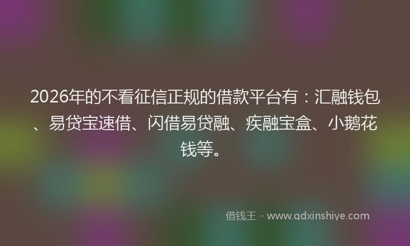 2026年的不看征信正规的借款平台有：汇融钱包、易贷宝速借、闪借易贷融、疾融宝盒、小鹅花钱等。