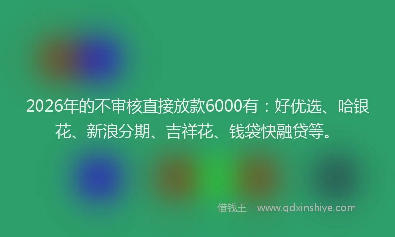2026年的不审核直接放款6000有：好优选、哈银花、新浪分期、吉祥花、钱袋快融贷等。