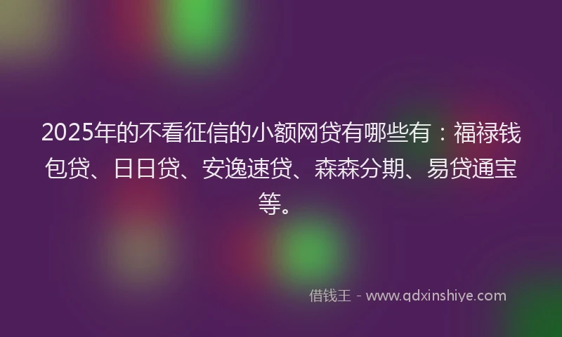 2025年的不看征信的小额网贷有哪些有：福禄钱包贷、日日贷、安逸速贷、森森分期、易贷通宝等。