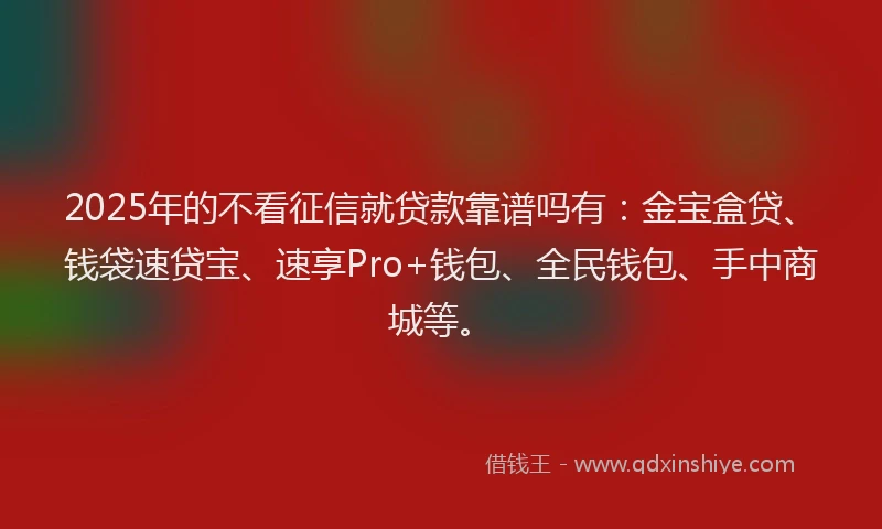 2025年的不看征信就贷款靠谱吗有:金宝盒贷、钱袋速贷宝、速享Pro+钱包、全民钱包、手中商城等。