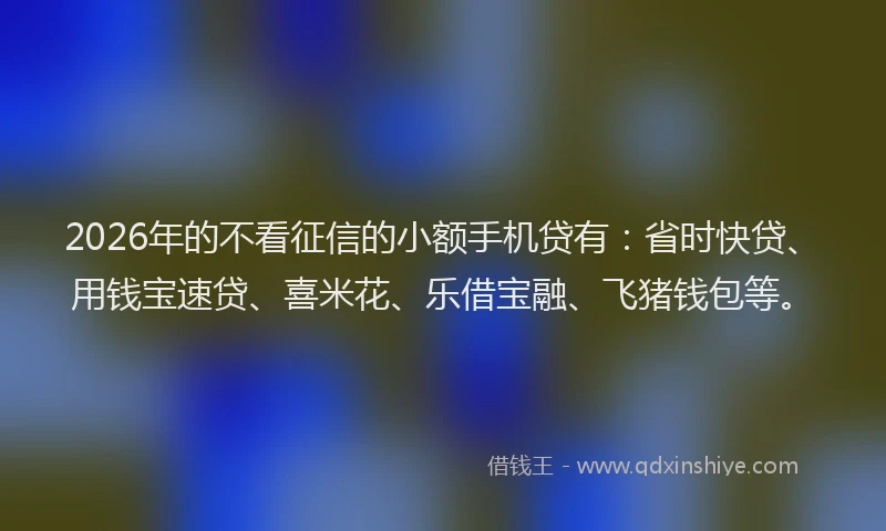 2026年的不看征信的小额手机贷有：省时快贷、用钱宝速贷、喜米花、乐借宝融、飞猪钱包等。