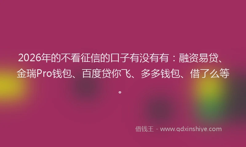 2026年的不看征信的口子有没有有：融资易贷、金瑞Pro钱包、百度贷你飞、多多钱包、借了么等。