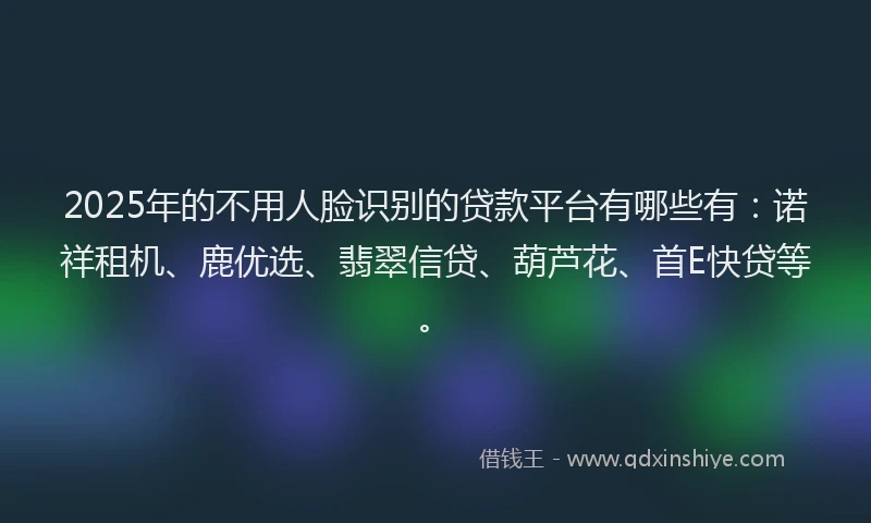 2025年的不用人脸识别的贷款平台有哪些有：诺祥租机、鹿优选、翡翠信贷、葫芦花、首E快贷等。