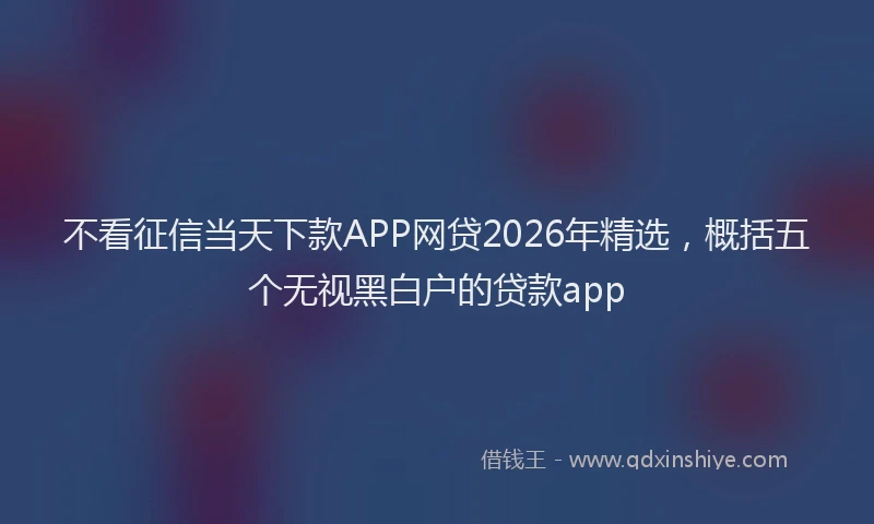 不看征信当天下款APP网贷2026年精选，概括五个无视黑白户的贷款app