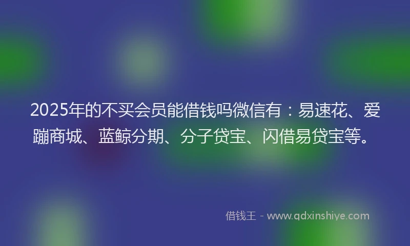 2025年的不买会员能借钱吗微信有：易速花、爱蹦商城、蓝鲸分期、分子贷宝、闪借易贷宝等。