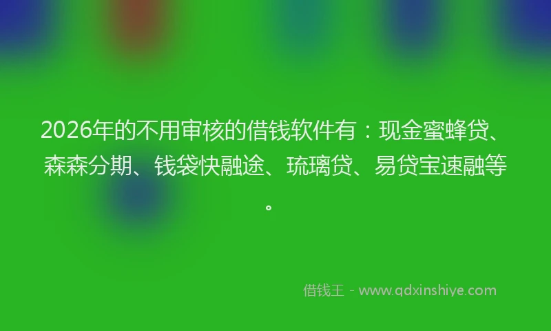 2026年的不用审核的借钱软件有:现金蜜蜂贷、森森分期、钱袋快融途、琉璃贷、易贷宝速融等。