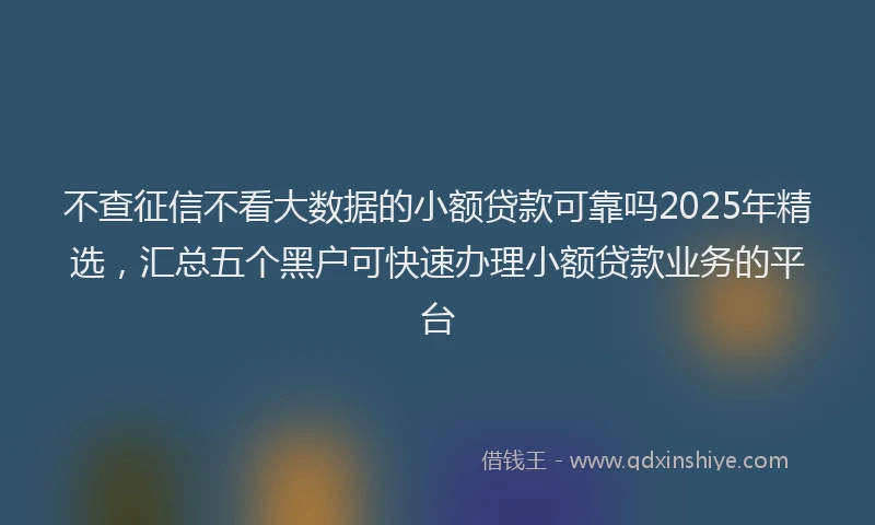 不查征信不看大数据的小额贷款可靠吗2025年精选，汇总五个黑户可快速办理小额贷款业务的平台