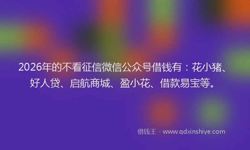 2026年的不看征信微信公众号借钱有:花小猪、好人贷、启航商城、盈小花、借款易宝等。