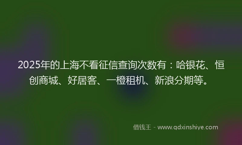 2025年的上海不看征信查询次数有：哈银花、恒创商城、好居客、一橙租机、新浪分期等。