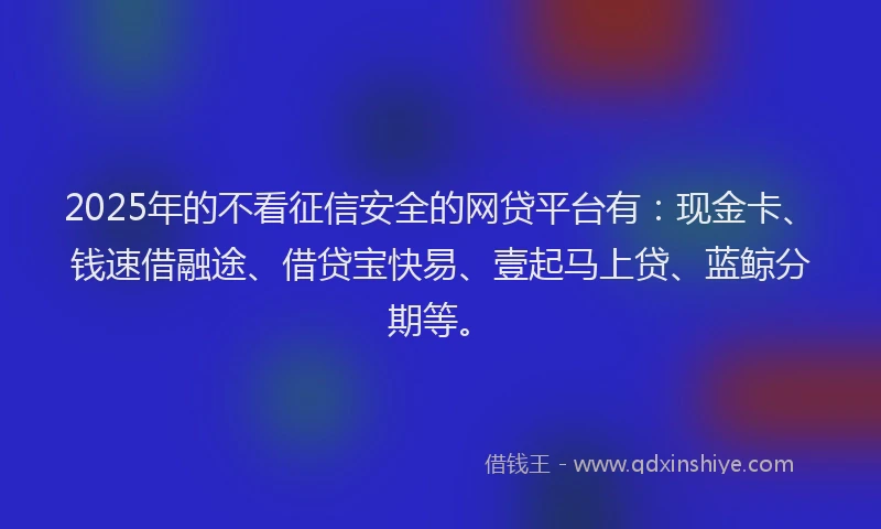 2025年的不看征信安全的网贷平台有：现金卡、钱速借融途、借贷宝快易、壹起马上贷、蓝鲸分期等。