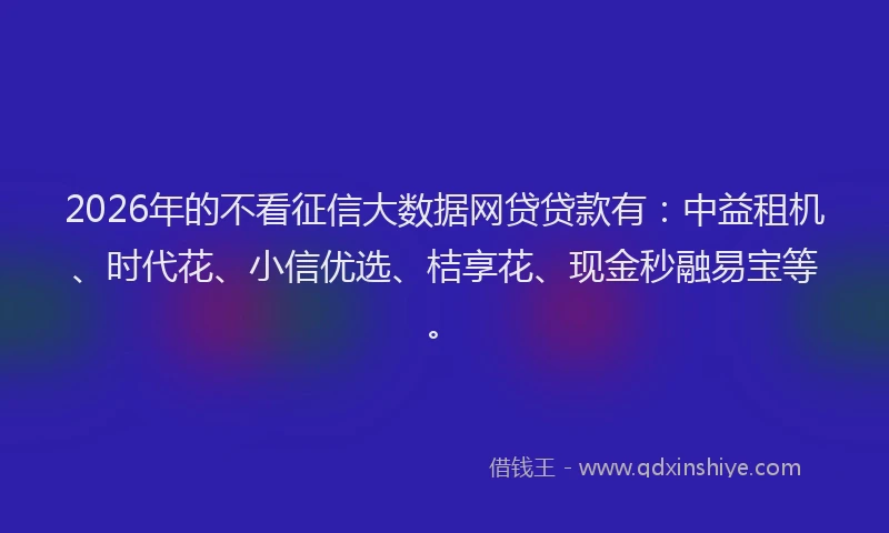2026年的不看征信大数据网贷贷款有：中益租机、时代花、小信优选、桔享花、现金秒融易宝等。