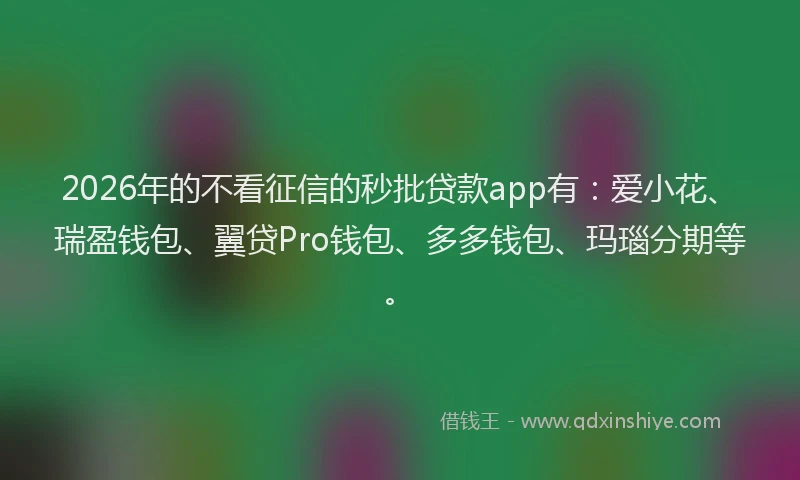 2026年的不看征信的秒批贷款app有：爱小花、瑞盈钱包、翼贷Pro钱包、多多钱包、玛瑙分期等。
