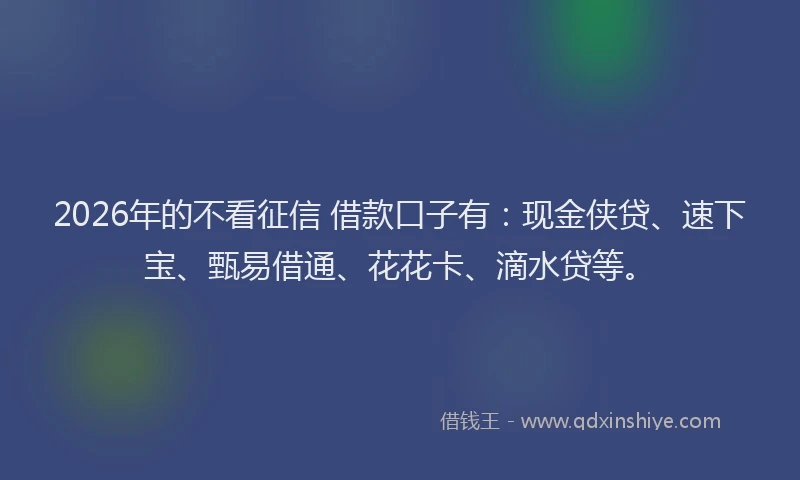 2026年的不看征信 借款口子有：现金侠贷、速下宝、甄易借通、花花卡、滴水贷等。