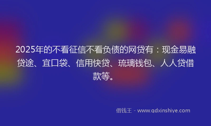 2025年的不看征信不看负债的网贷有：现金易融贷途、宜口袋、信用快贷、琉璃钱包、人人贷借款等。