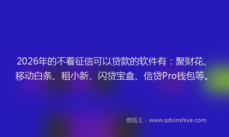 2026年的不看征信可以贷款的软件有：聚财花、移动白条、租小新、闪贷宝盒、信贷Pro钱包等。