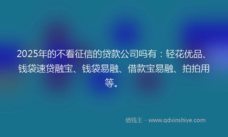 2025年的不看征信的贷款公司吗有：轻花优品、钱袋速贷融宝、钱袋易融、借款宝易融、拍拍用等。