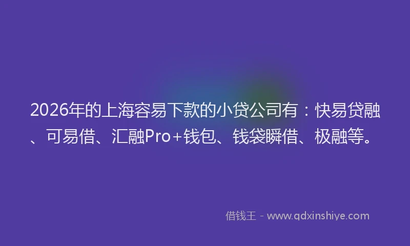 2026年的上海容易下款的小贷公司有：快易贷融、可易借、汇融Pro+钱包、钱袋瞬借、极融等。