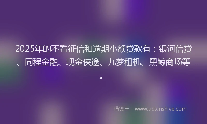2025年的不看征信和逾期小额贷款有：银河信贷、同程金融、现金侠途、九梦租机、黑鲸商场等。