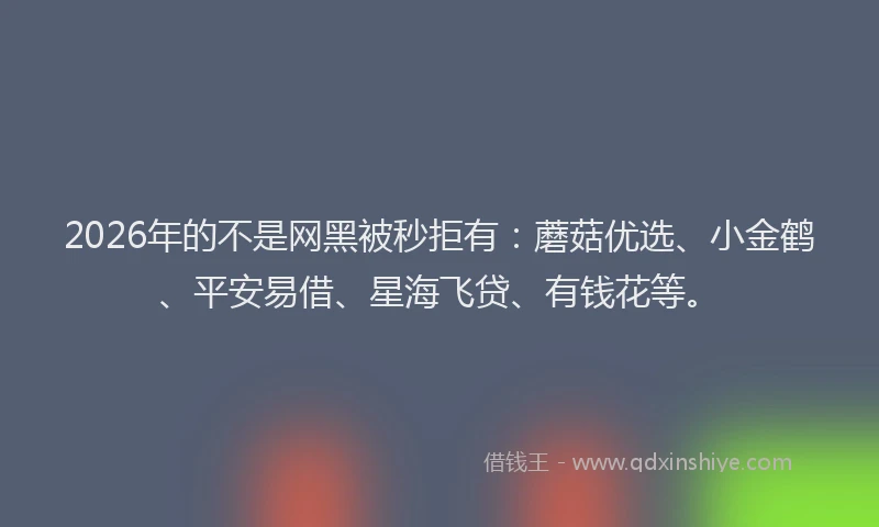 2026年的不是网黑被秒拒有：蘑菇优选、小金鹤、平安易借、星海飞贷、有钱花等。