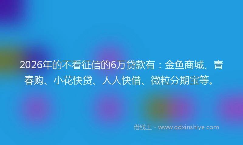 2026年的不看征信的6万贷款有：金鱼商城、青春购、小花快贷、人人快借、微粒分期宝等。