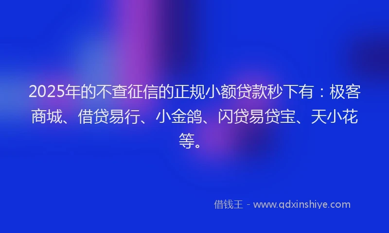 2025年的不查征信的正规小额贷款秒下有：极客商城、借贷易行、小金鸽、闪贷易贷宝、天小花等。