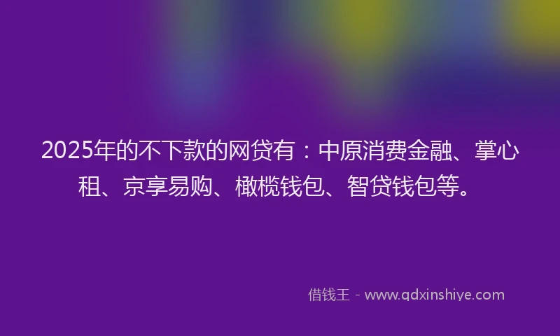 2025年的不下款的网贷有：中原消费金融、掌心租、京享易购、橄榄钱包、智贷钱包等。