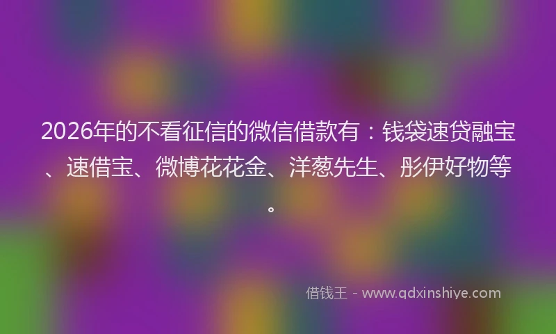 2026年的不看征信的微信借款有：钱袋速贷融宝、速借宝、微博花花金、洋葱先生、彤伊好物等。