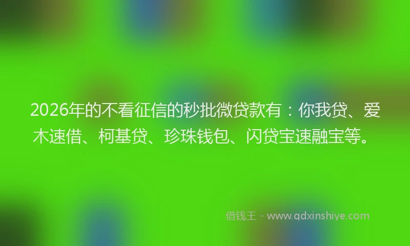 2026年的不看征信的秒批微贷款有：你我贷、爱木速借、柯基贷、珍珠钱包、闪贷宝速融宝等。