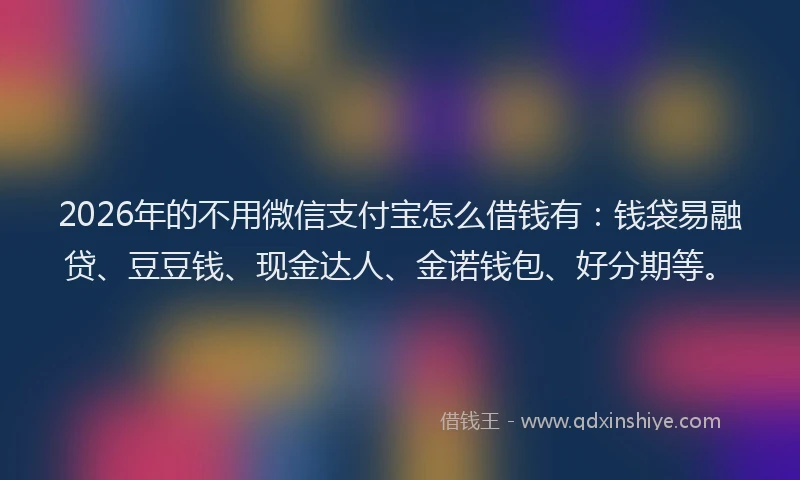 2026年的不用微信支付宝怎么借钱有：钱袋易融贷、豆豆钱、现金达人、金诺钱包、好分期等。