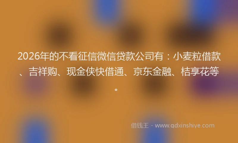 2026年的不看征信微信贷款公司有：小麦粒借款、吉祥购、现金侠快借通、京东金融、桔享花等。