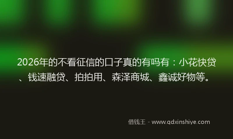 2026年的不看征信的口子真的有吗有：小花快贷、钱速融贷、拍拍用、森泽商城、鑫诚好物等。