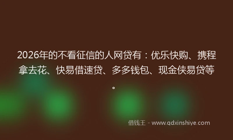 2026年的不看征信的人网贷有:优乐快购、携程拿去花、快易借速贷、多多钱包、现金侠易贷等。